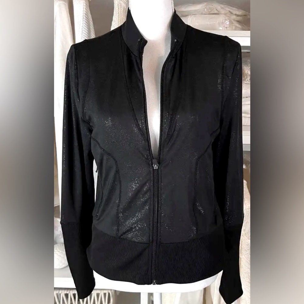 Cynthia Rowley Size S Black Shimmer Zip Front Athletic Jacket Sporty